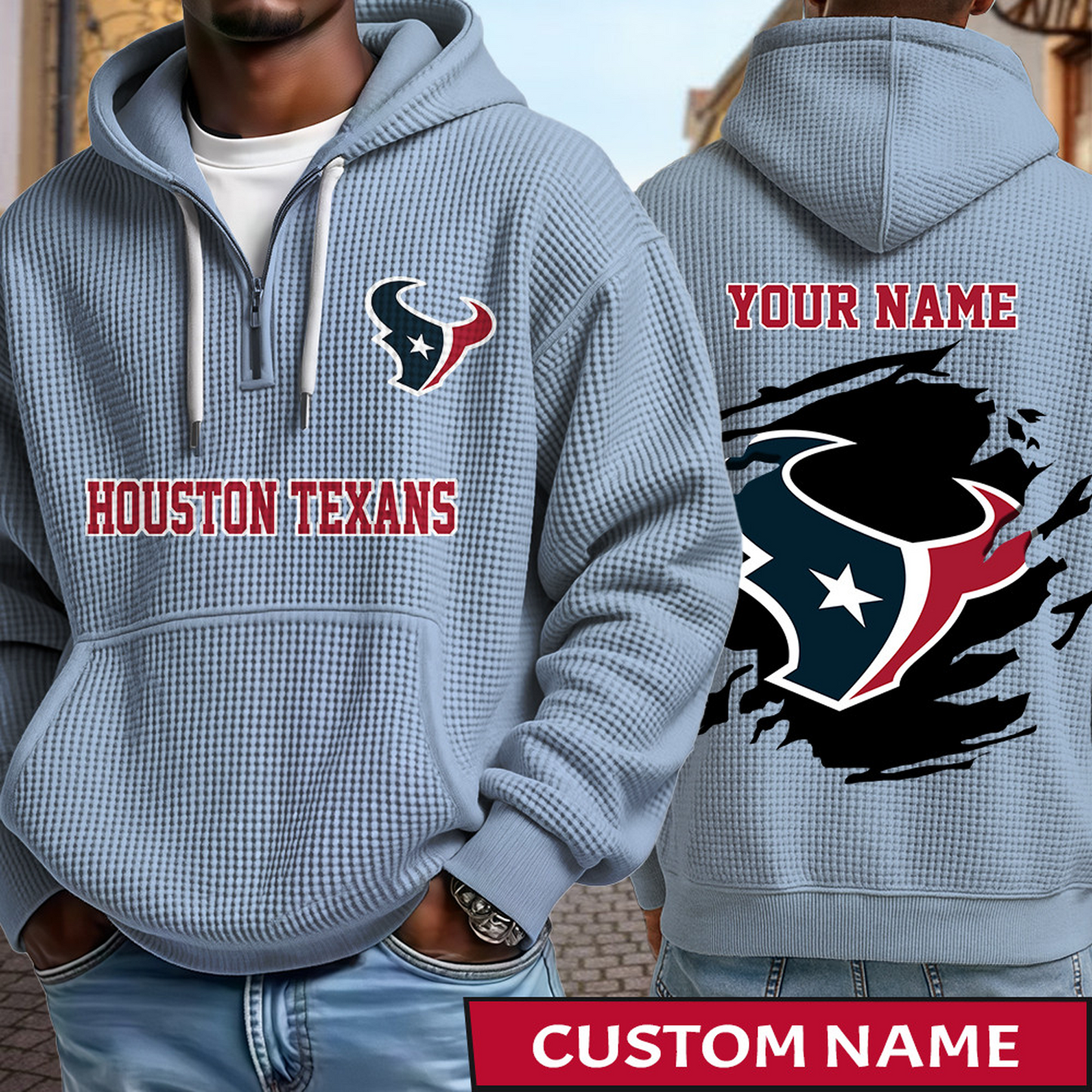 HOU x NFL Waffle Half Zip Hoodie DATND TANTD