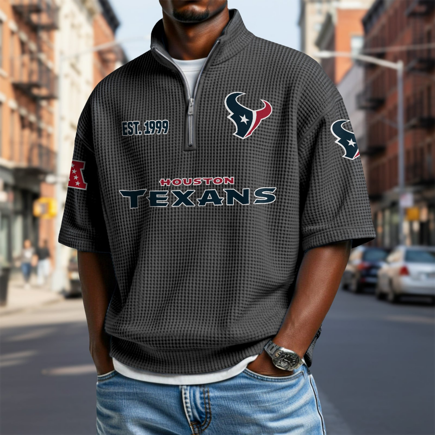 HOU x NFL Waffle Short Sleeve Polo Shirt DatND DVT