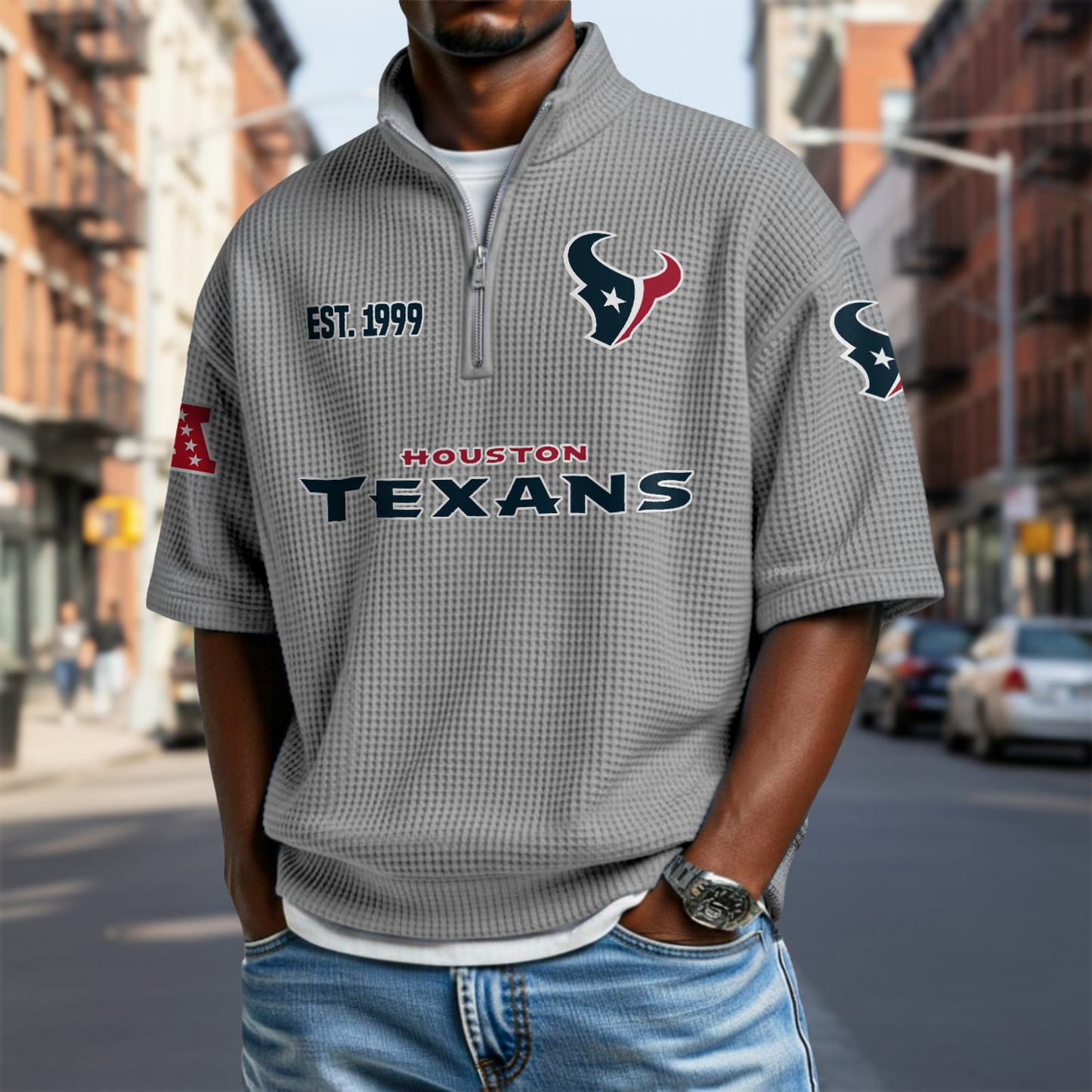 HOU x NFL Waffle Short Sleeve Polo Shirt DatND DVT