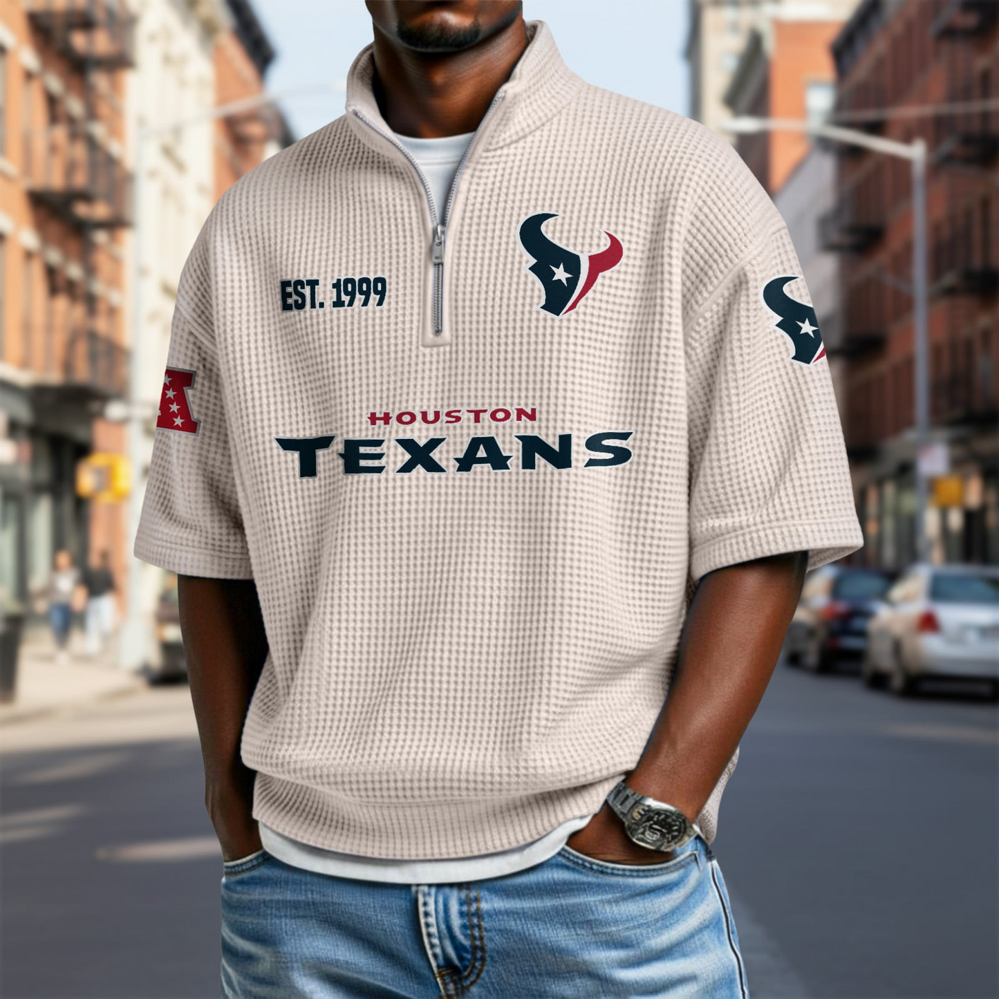 HOU x NFL Waffle Short Sleeve Polo Shirt DatND DVT