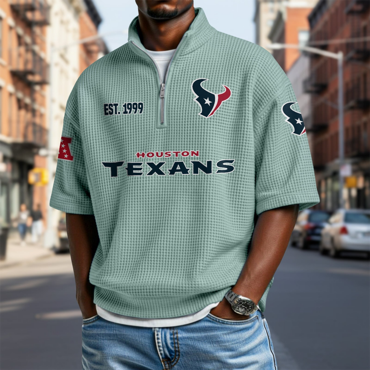 HOU x NFL Waffle Short Sleeve Polo Shirt DatND DVT