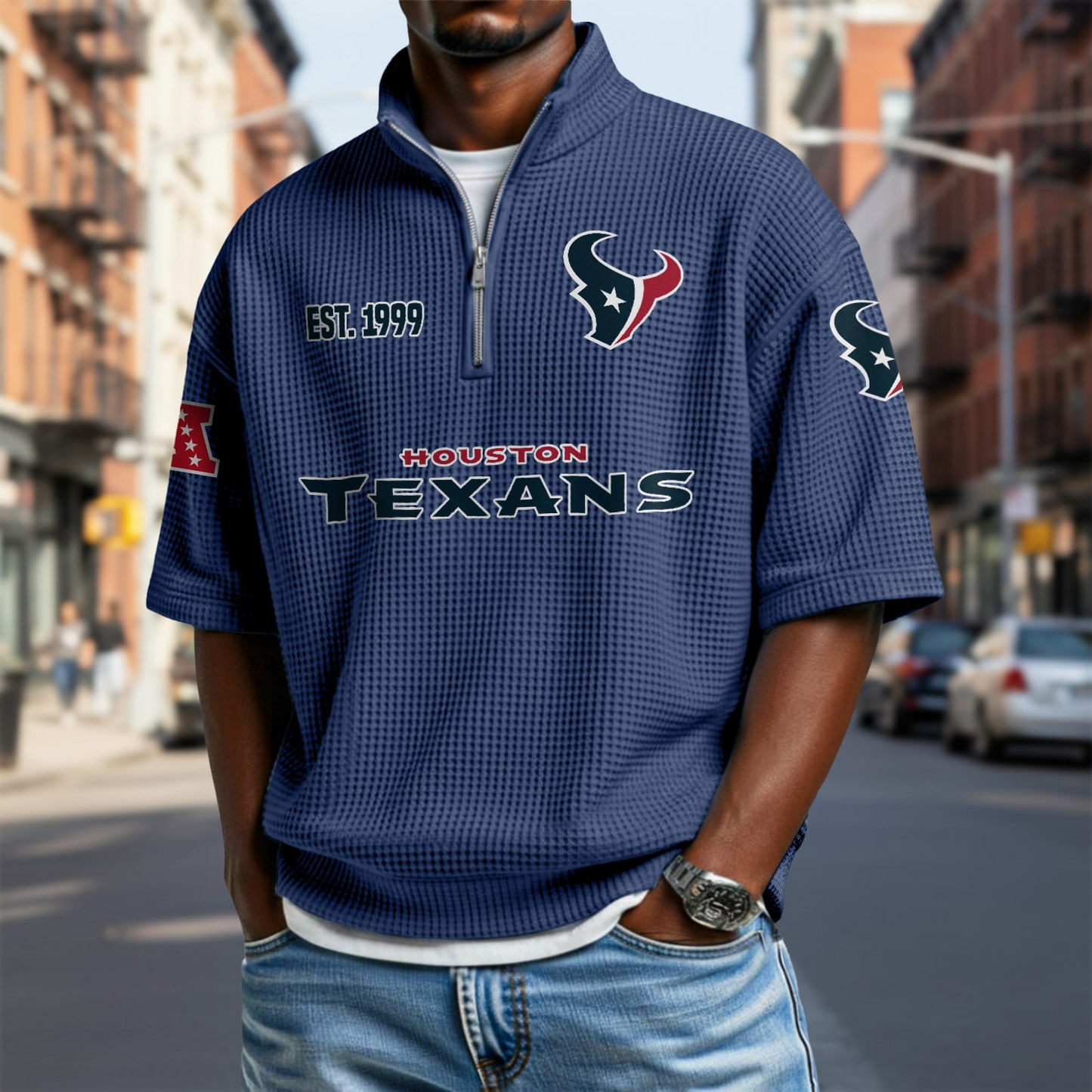HOU x NFL Waffle Short Sleeve Polo Shirt DatND DVT