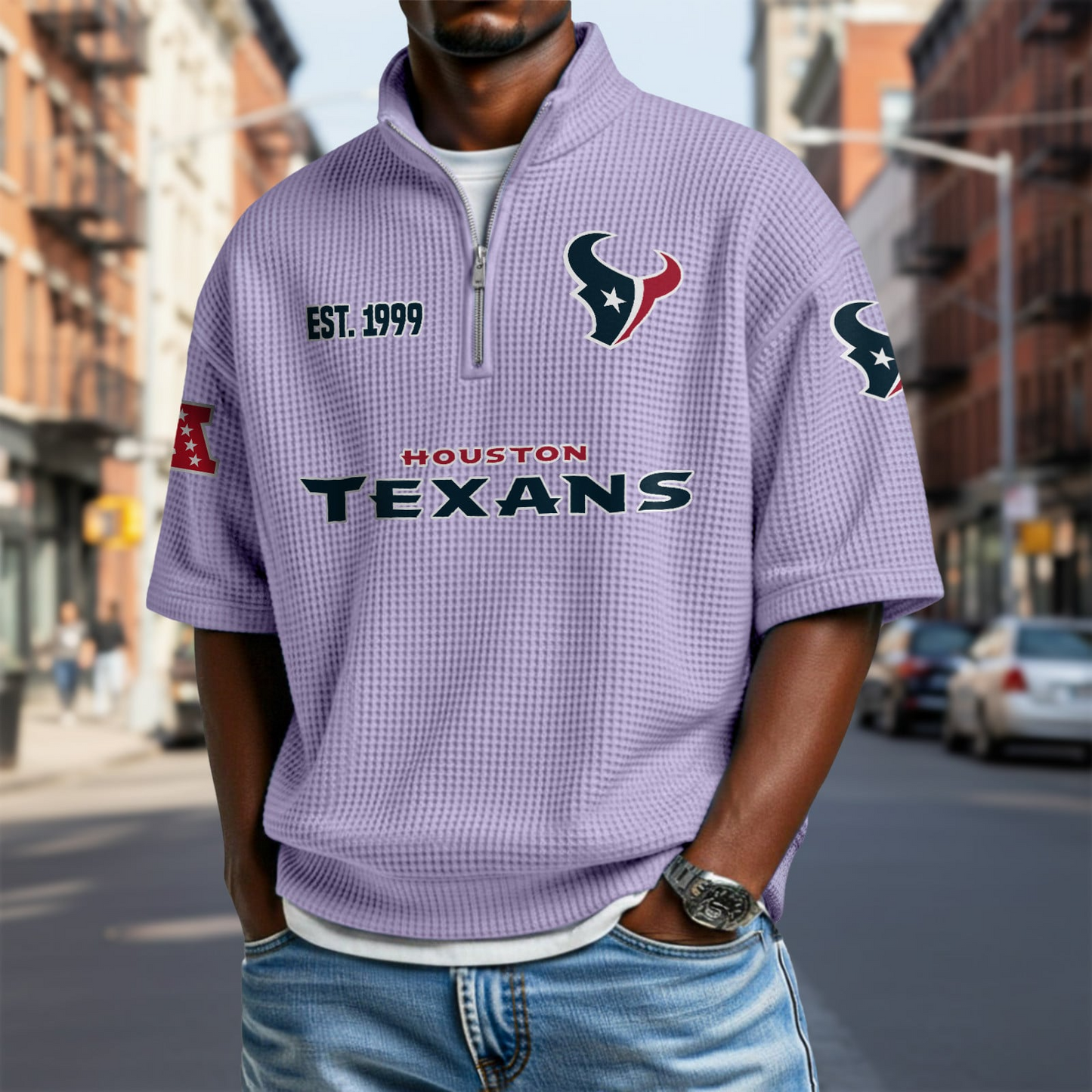 HOU x NFL Waffle Short Sleeve Polo Shirt DatND DVT