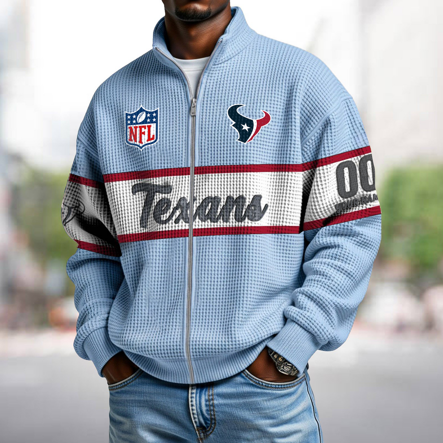 HOU x NFL Waffle Zip-Up Sweatshirt DATND TANTD