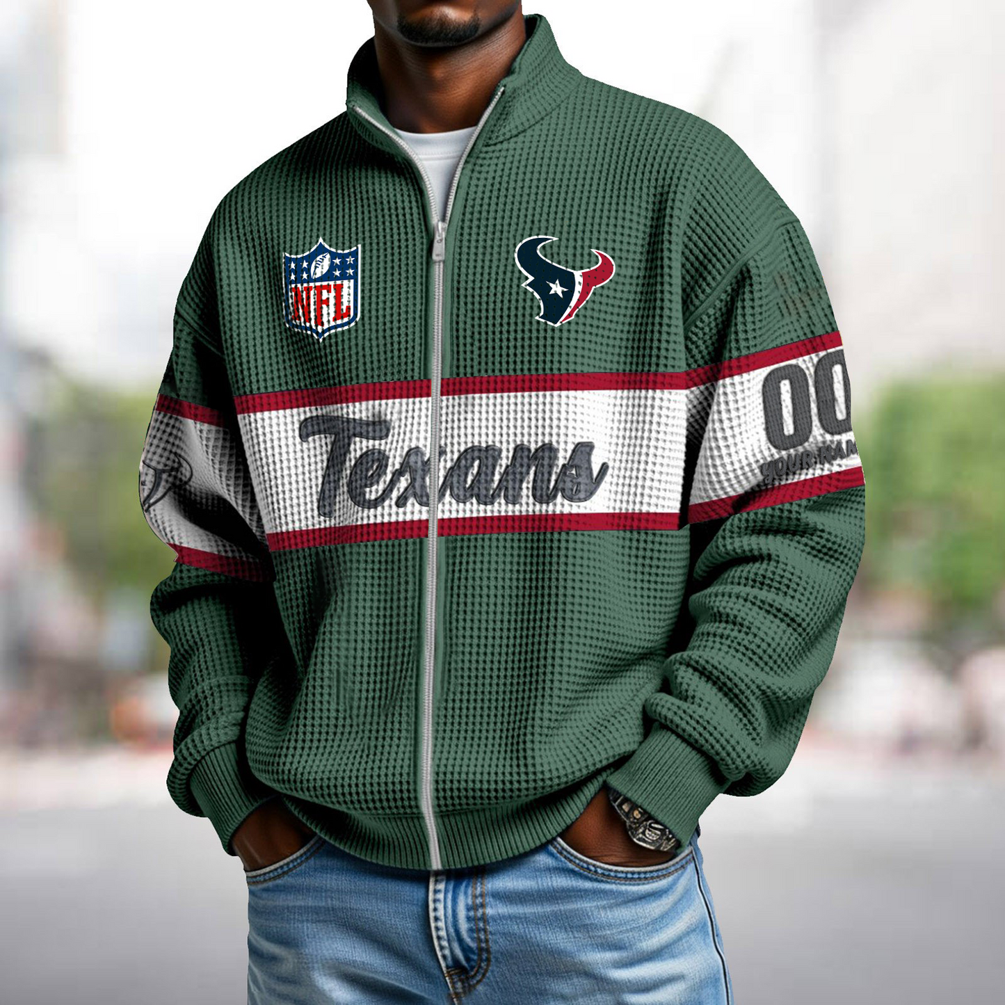 HOU x NFL Waffle Zip-Up Sweatshirt DATND TANTD