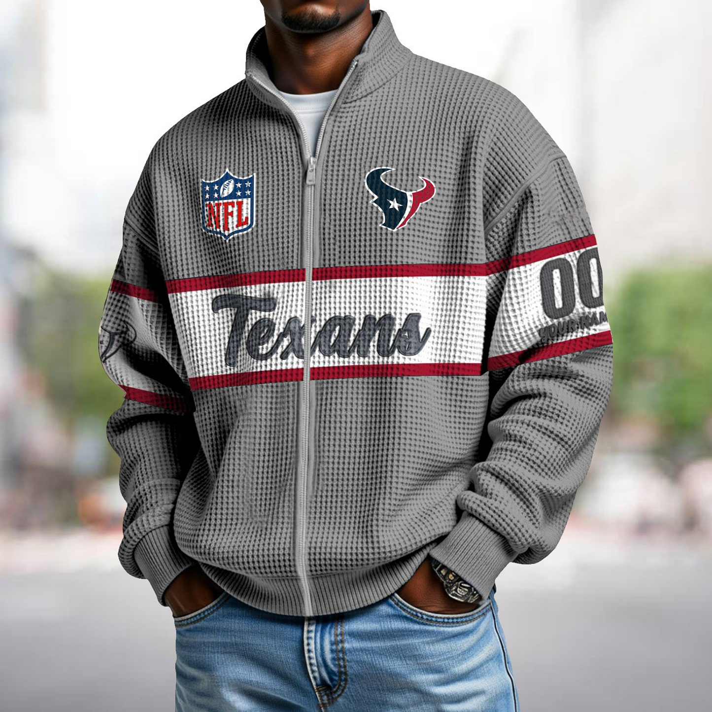 HOU x NFL Waffle Zip-Up Sweatshirt DATND TANTD