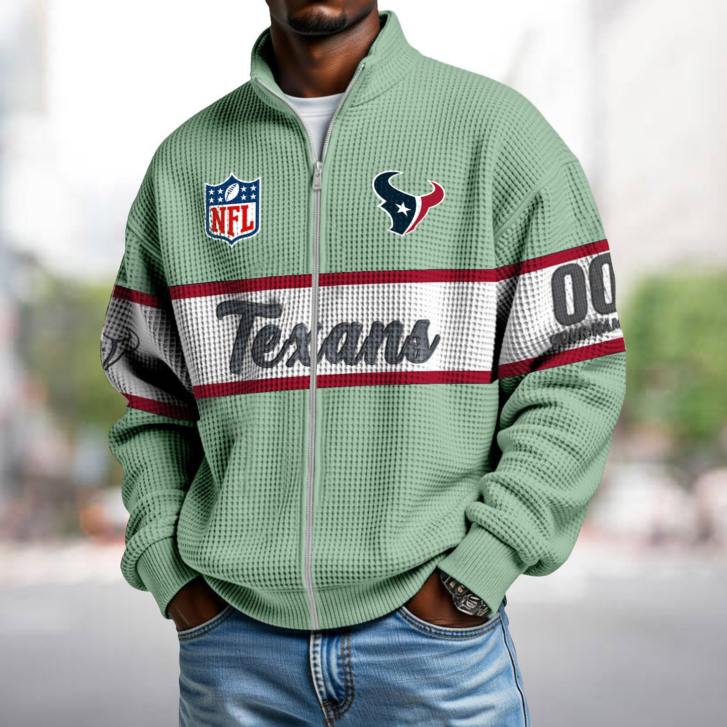 HOU x NFL Waffle Zip-Up Sweatshirt DATND TANTD