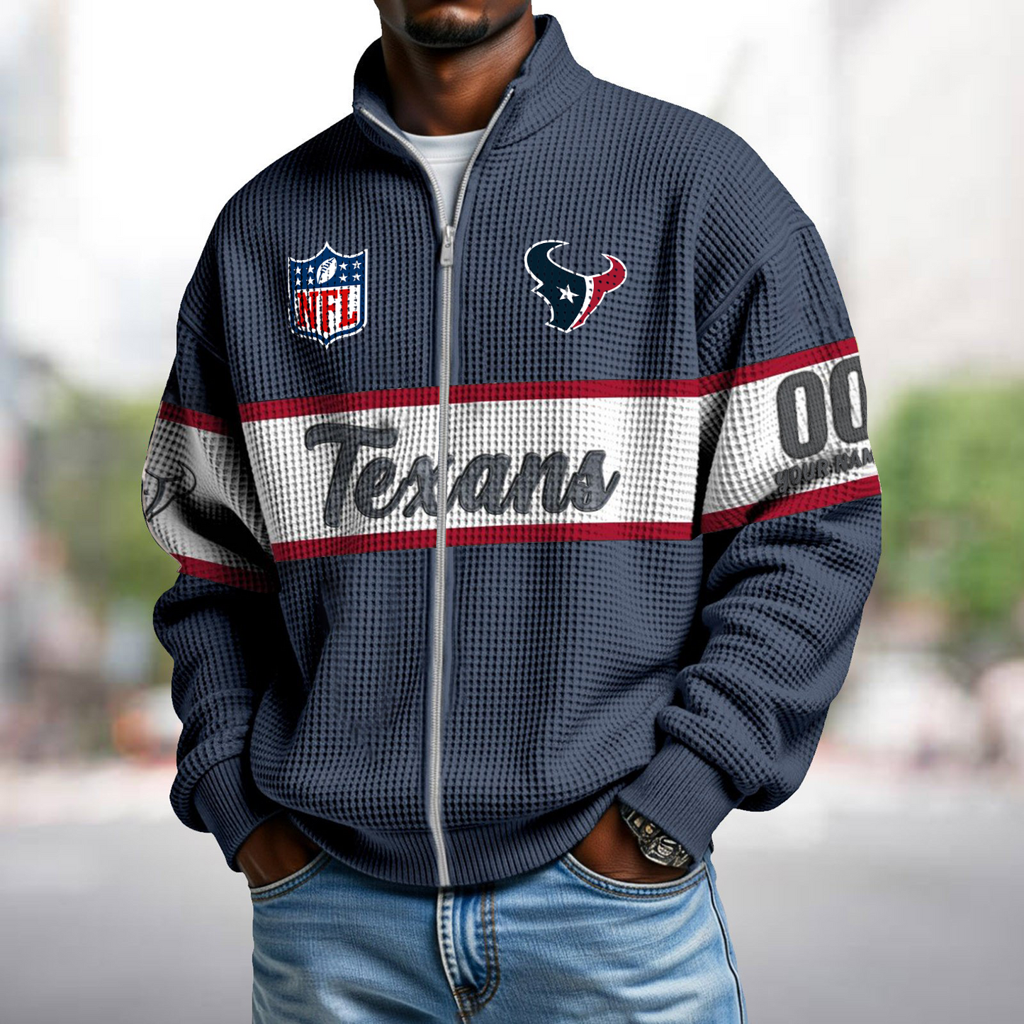 HOU x NFL Waffle Zip-Up Sweatshirt DATND TANTD