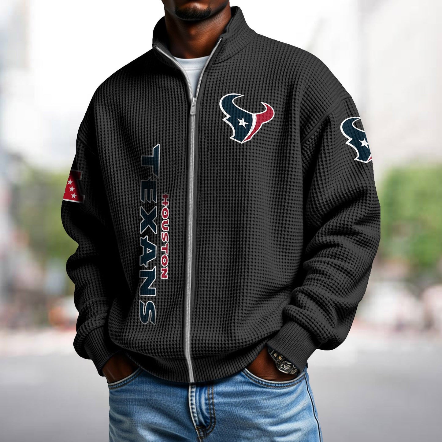 HOU x NFL Waffle Zip-Up Sweatshirt DATND TANTD