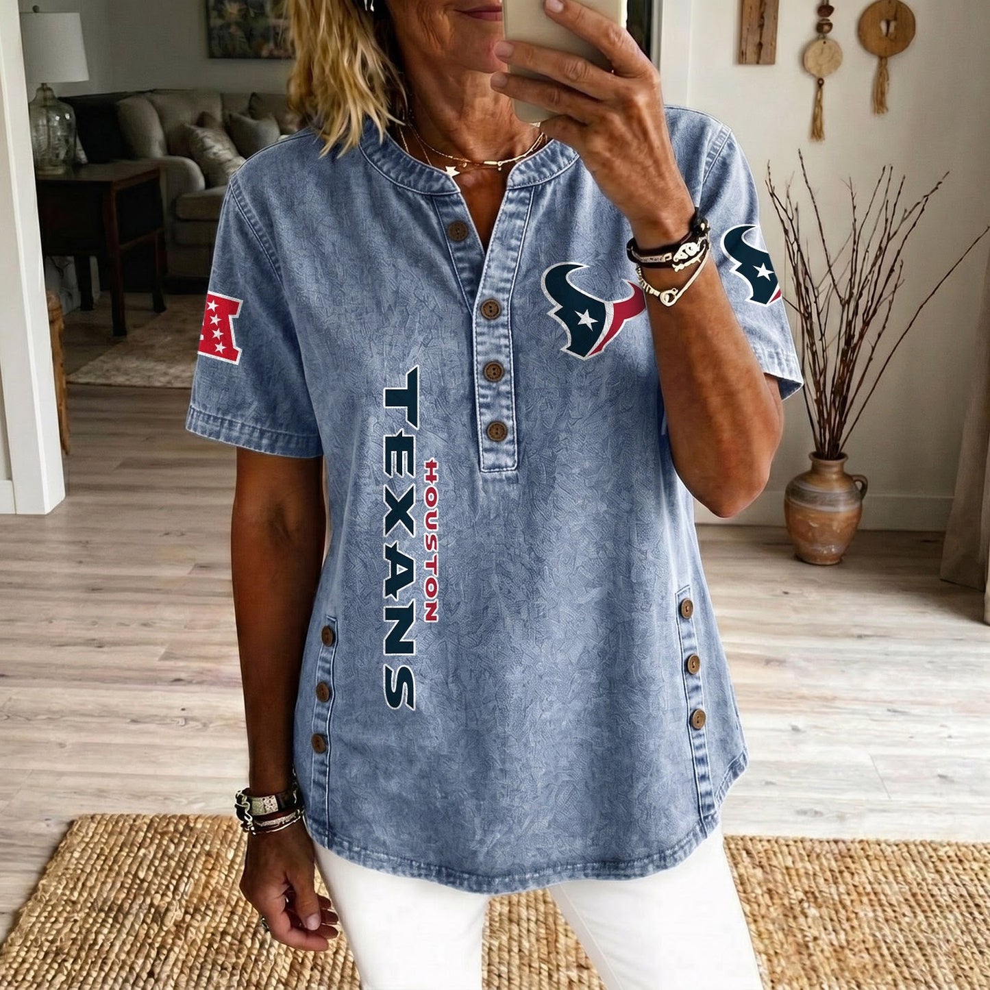HOU x NFL Womenƒ??s Denim Casual Tops DATND LBN 190526