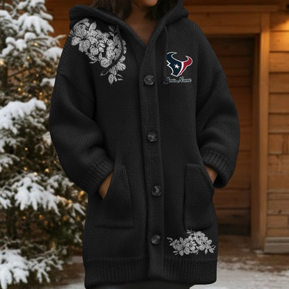 HOU x NFL Women's Casual Knitted Hooded Cardigan DATND TANTD 211125