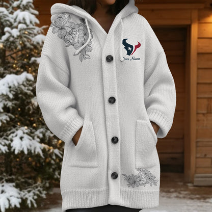 HOU x NFL Women's Casual Knitted Hooded Cardigan DATND TANTD 211125