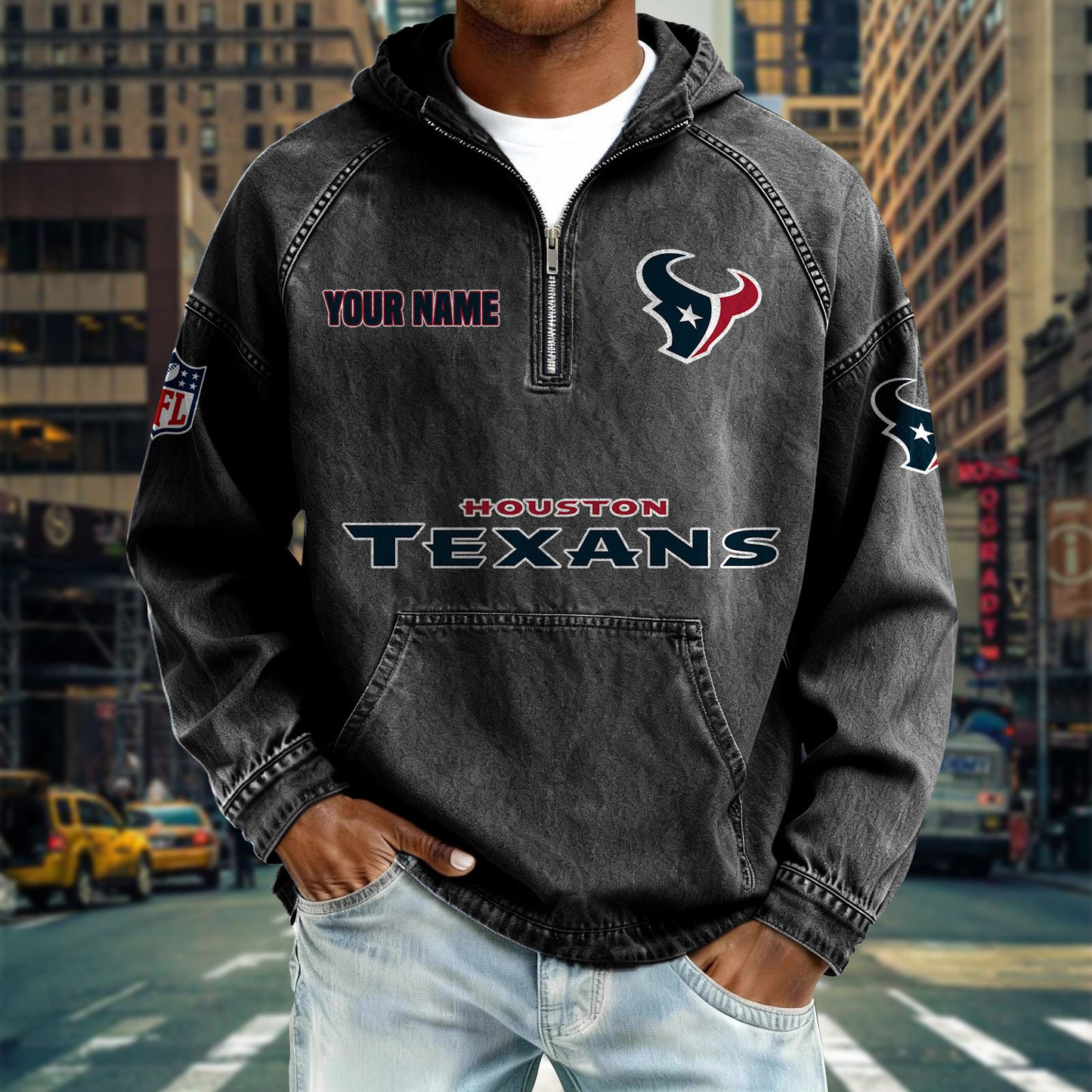 HT x NFL Denim Long - Sleeved Hooded Sweatshirt DDT NTL