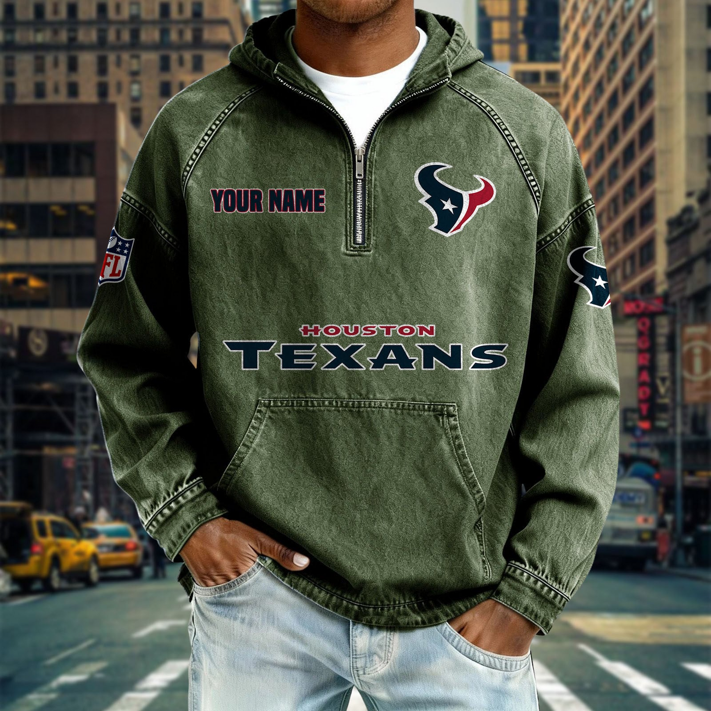 HT x NFL Denim Long - Sleeved Hooded Sweatshirt DDT NTL