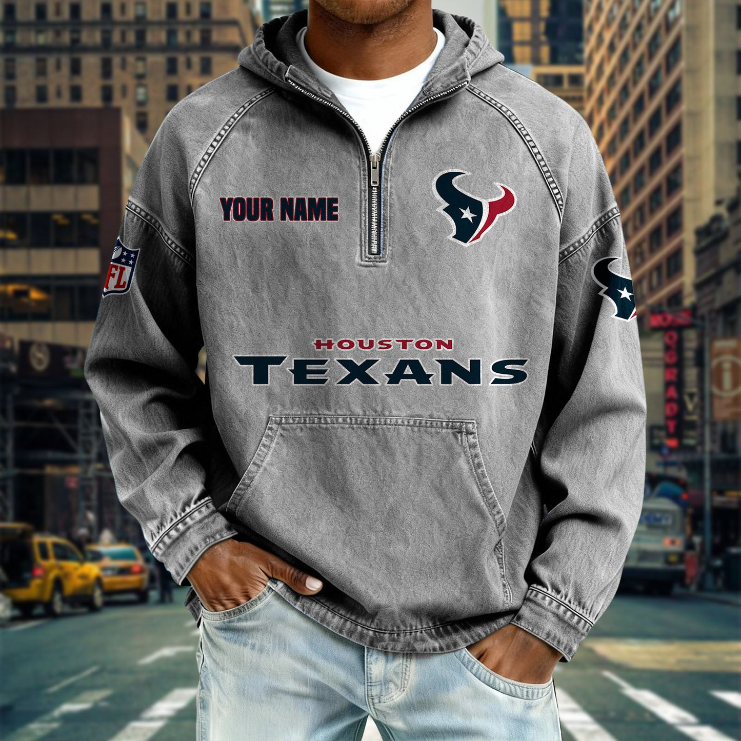 HT x NFL Denim Long - Sleeved Hooded Sweatshirt DDT NTL