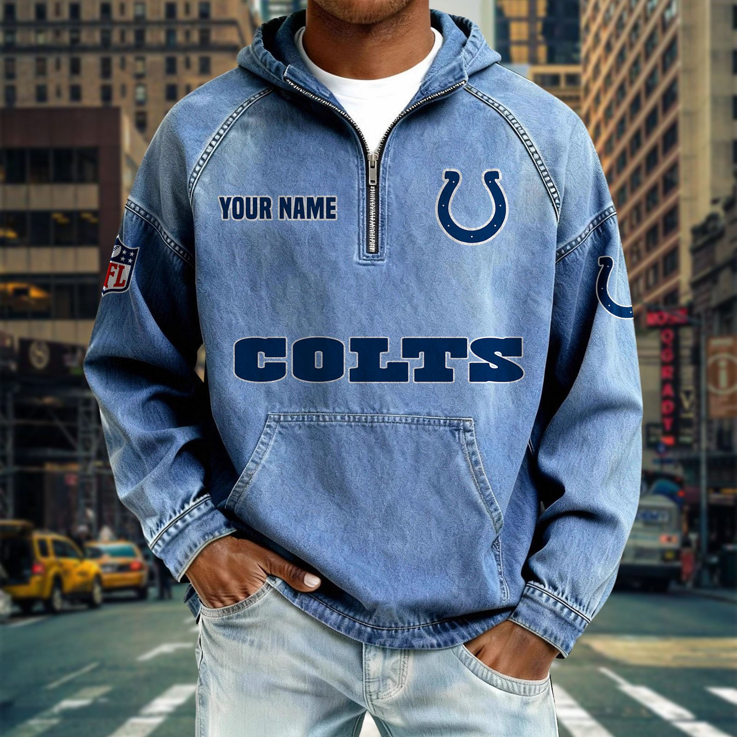 IC x NFL Denim Long - Sleeved Hooded Sweatshirt DDT NTL
