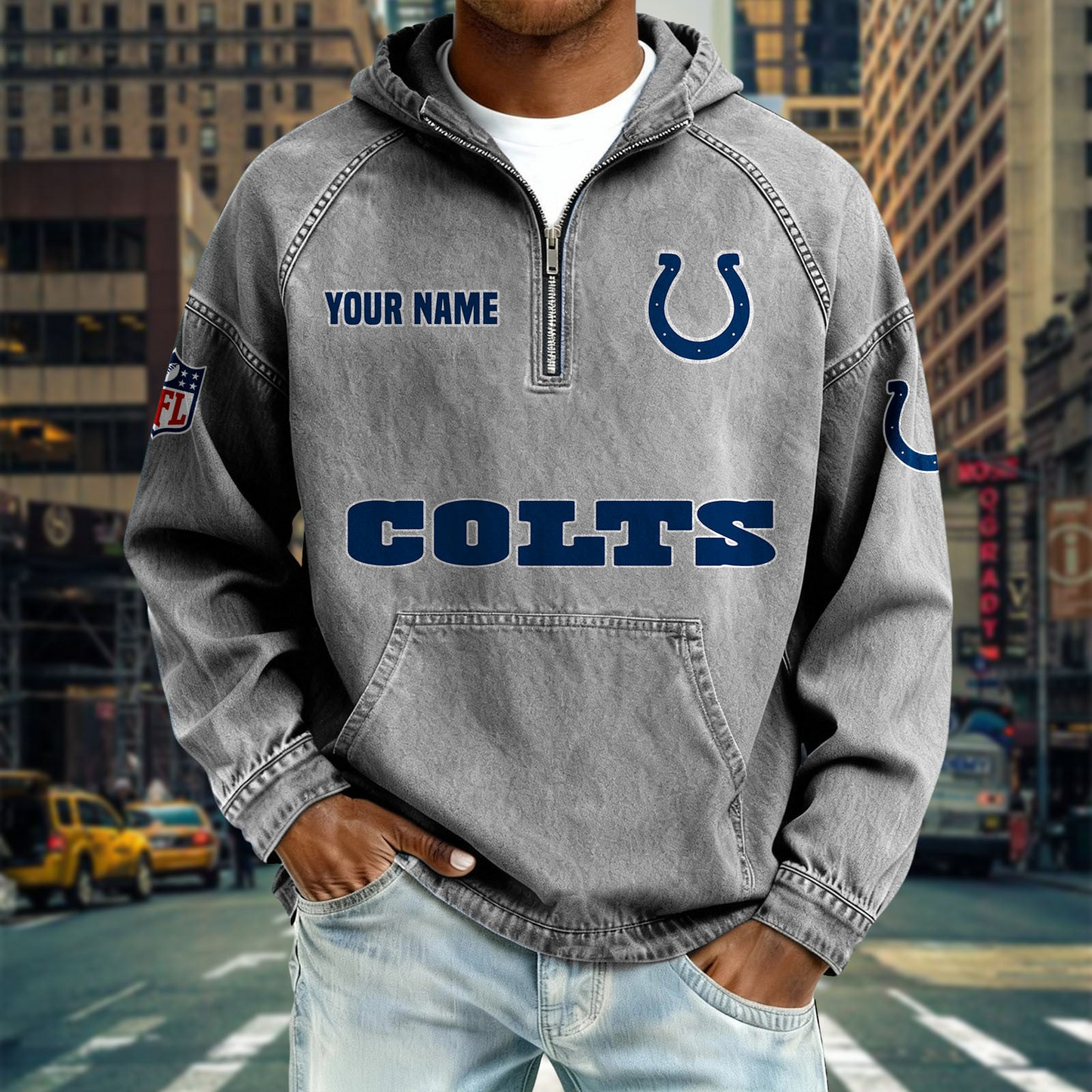 IC x NFL Denim Long - Sleeved Hooded Sweatshirt DDT NTL