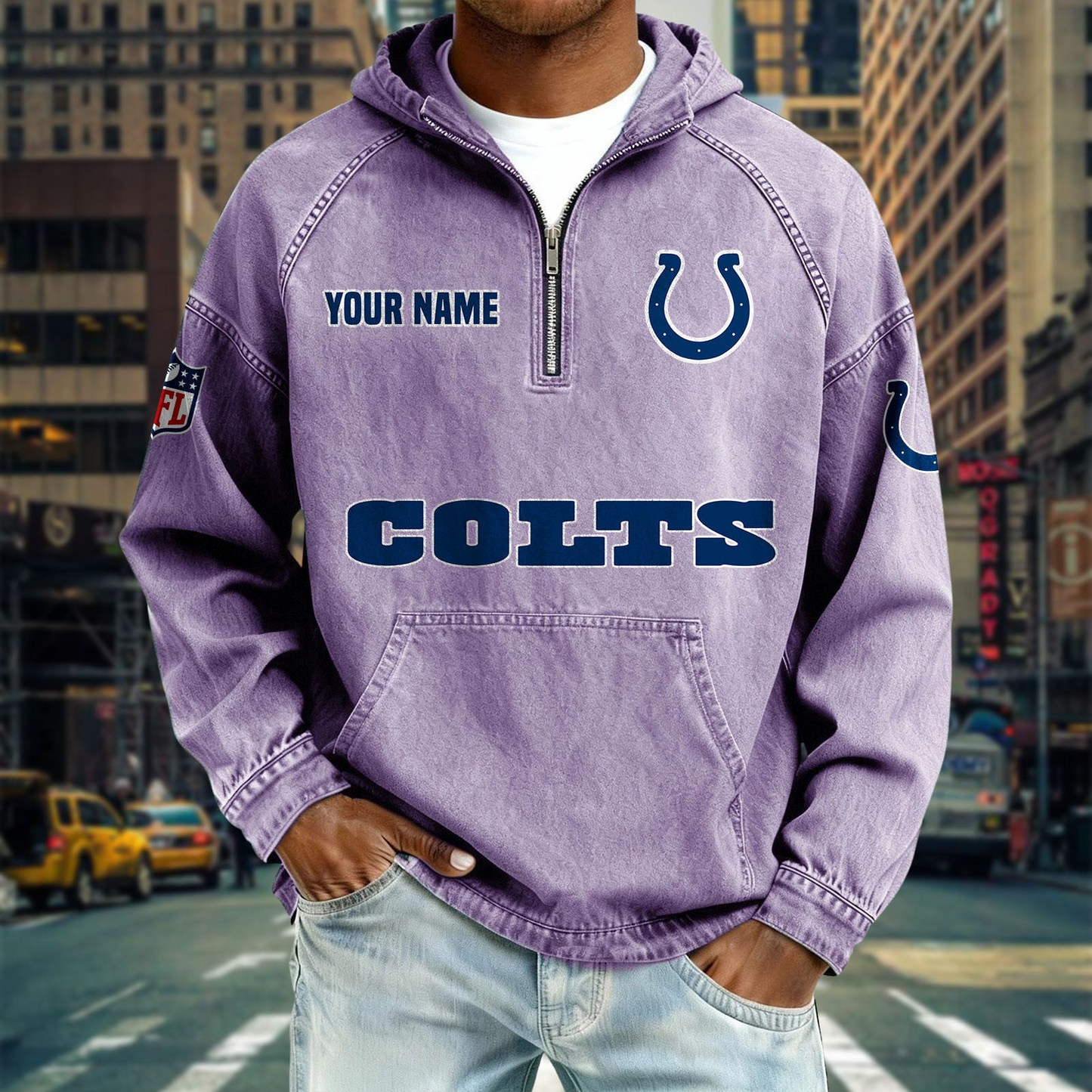 IC x NFL Denim Long - Sleeved Hooded Sweatshirt DDT NTL
