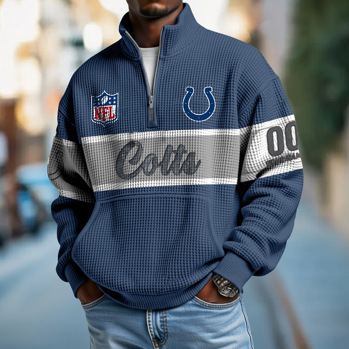 IND x NFL Quarter-Zip Waffle Pullover DATND TANTD