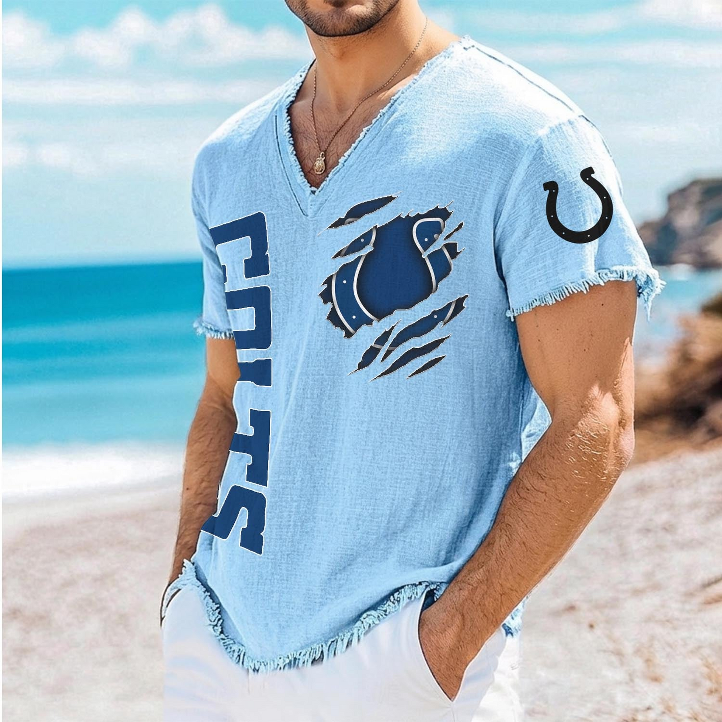 IND x NFL V-Neck Linen Beach Shirt 1905 DatND DVT