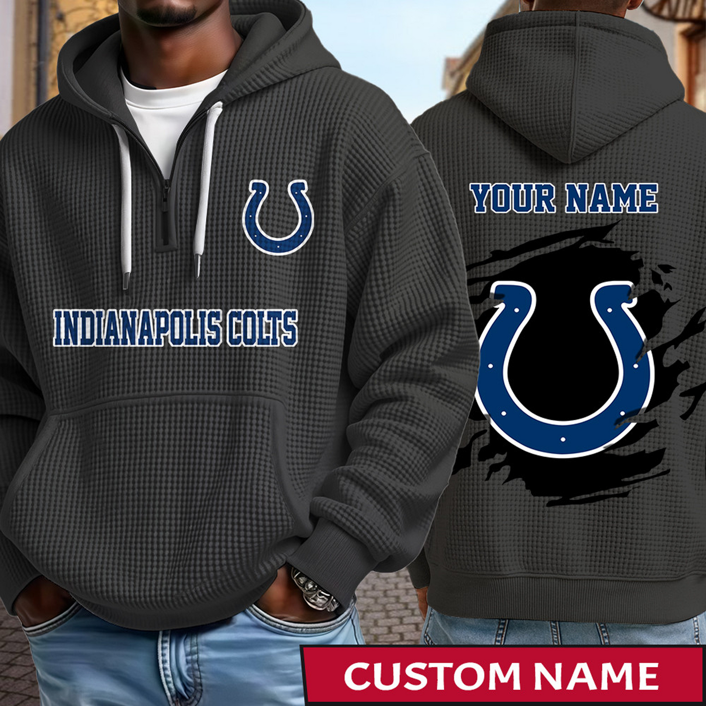 IND x NFL Waffle Half Zip Hoodie DATND TANTD