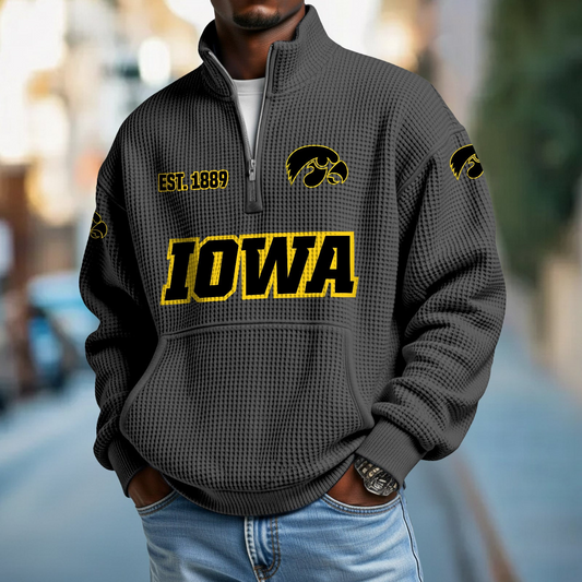 IOWA x College Football - Waffle Stand Collar Half Zip Sweatshirt DatND DVT