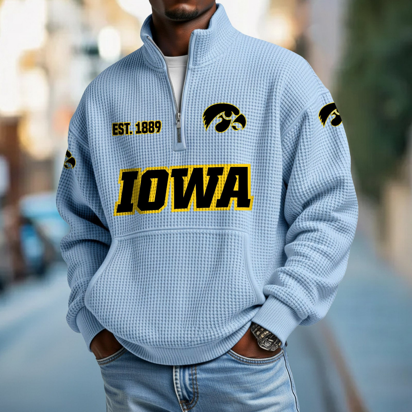 IOWA x College Football - Waffle Stand Collar Half Zip Sweatshirt DatND DVT