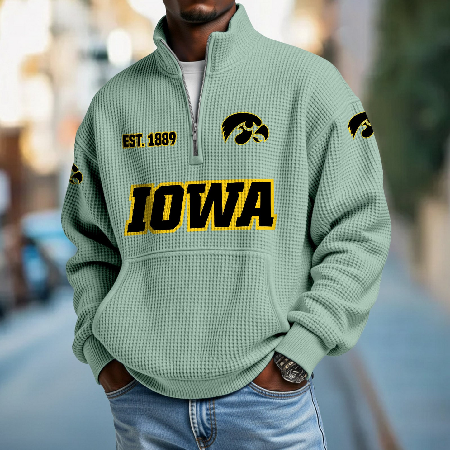 IOWA x College Football - Waffle Stand Collar Half Zip Sweatshirt DatND DVT