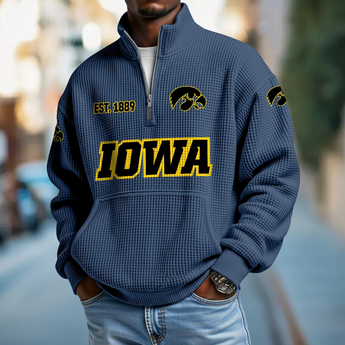 IOWA x College Football - Waffle Stand Collar Half Zip Sweatshirt DatND DVT