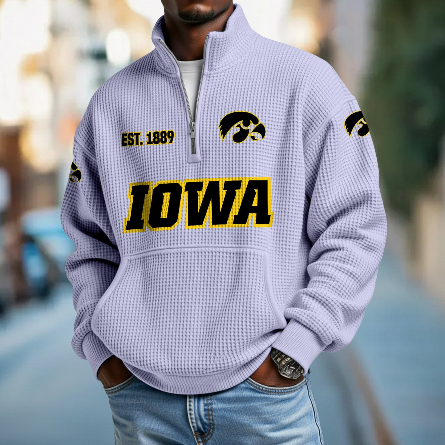 IOWA x College Football - Waffle Stand Collar Half Zip Sweatshirt DatND DVT