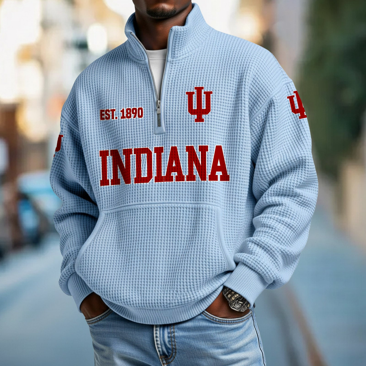 IU x College Football - Waffle Stand Collar Half Zip Sweatshirt DatND DVT