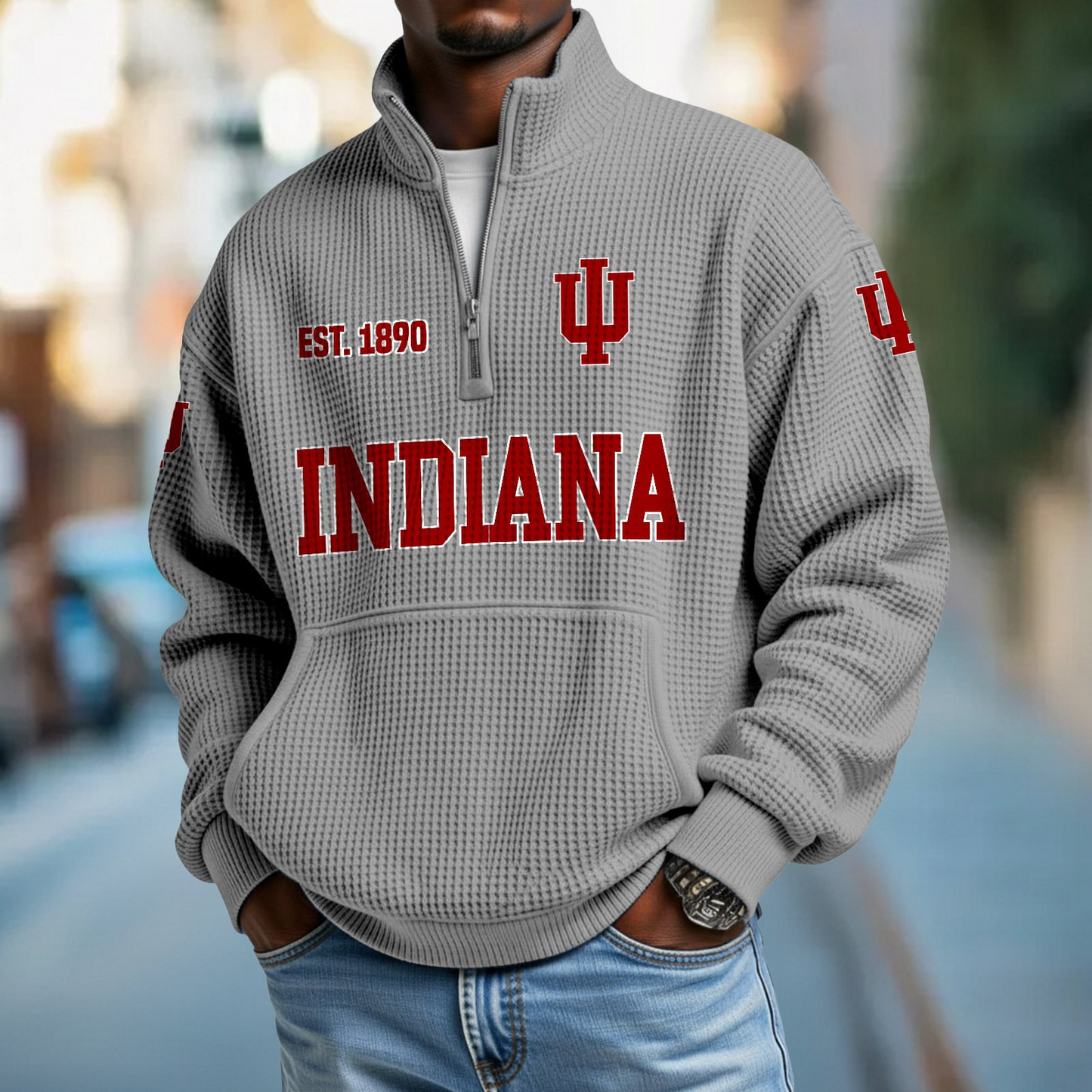 IU x College Football - Waffle Stand Collar Half Zip Sweatshirt DatND DVT