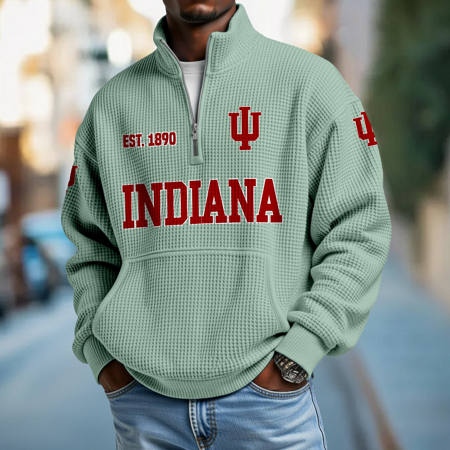 IU x College Football - Waffle Stand Collar Half Zip Sweatshirt DatND DVT