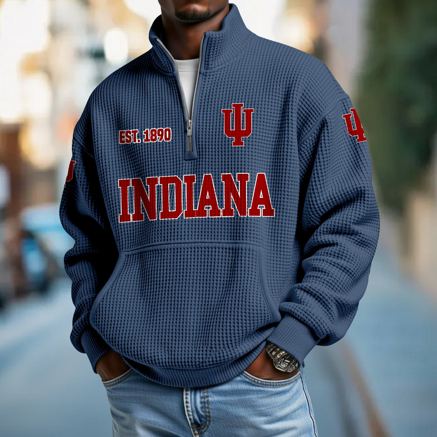 IU x College Football - Waffle Stand Collar Half Zip Sweatshirt DatND DVT