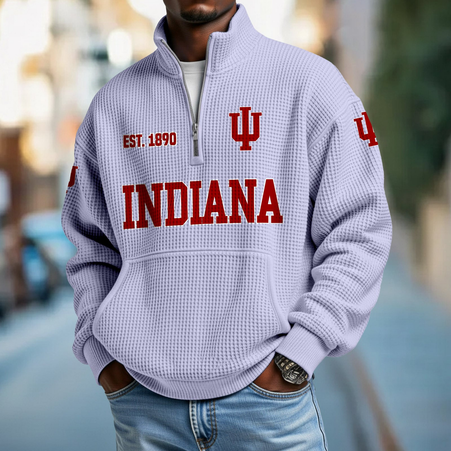 IU x College Football - Waffle Stand Collar Half Zip Sweatshirt DatND DVT