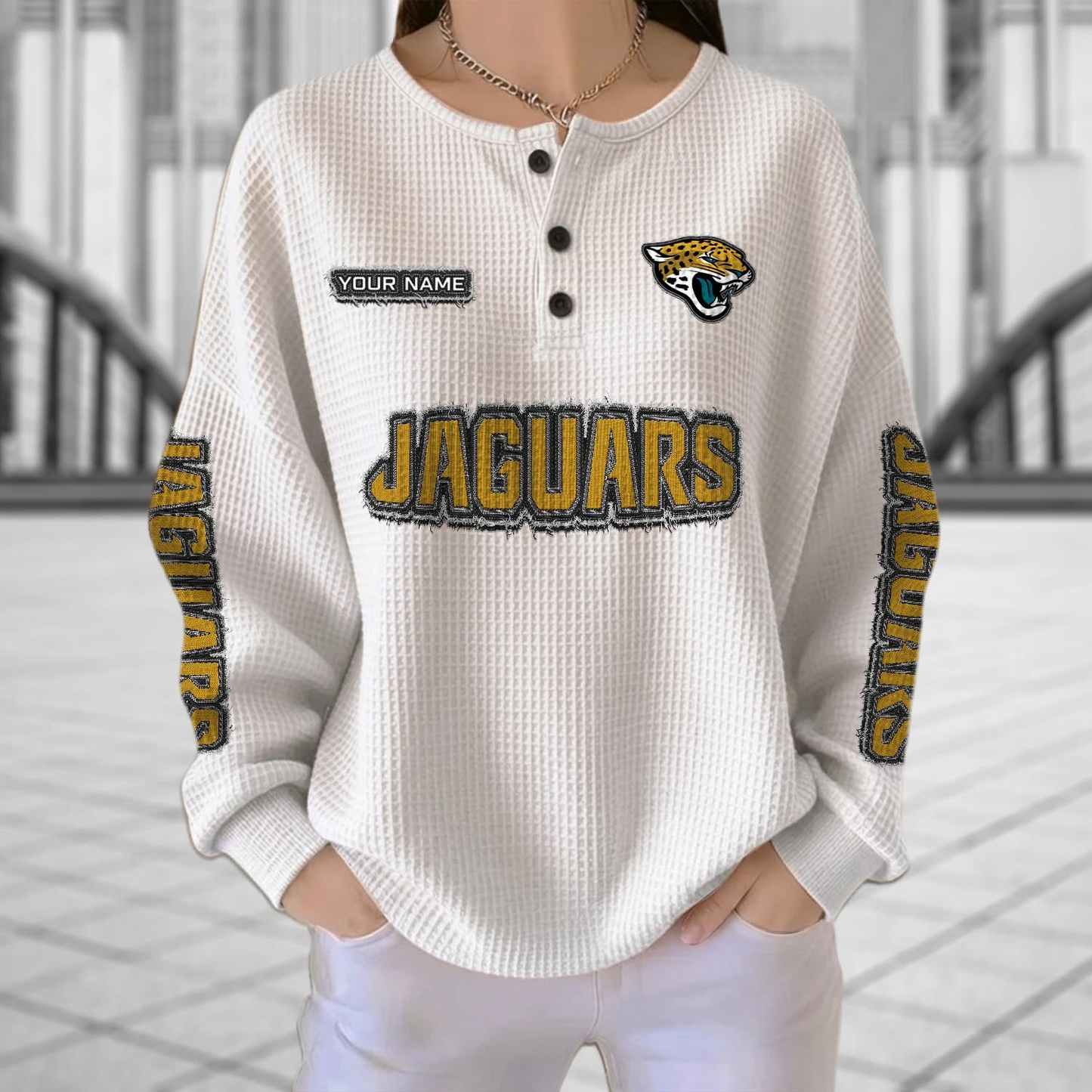 JAC x NFL Personalized Waffle Knit Henley Sweatshirt 2005 DatND DVT