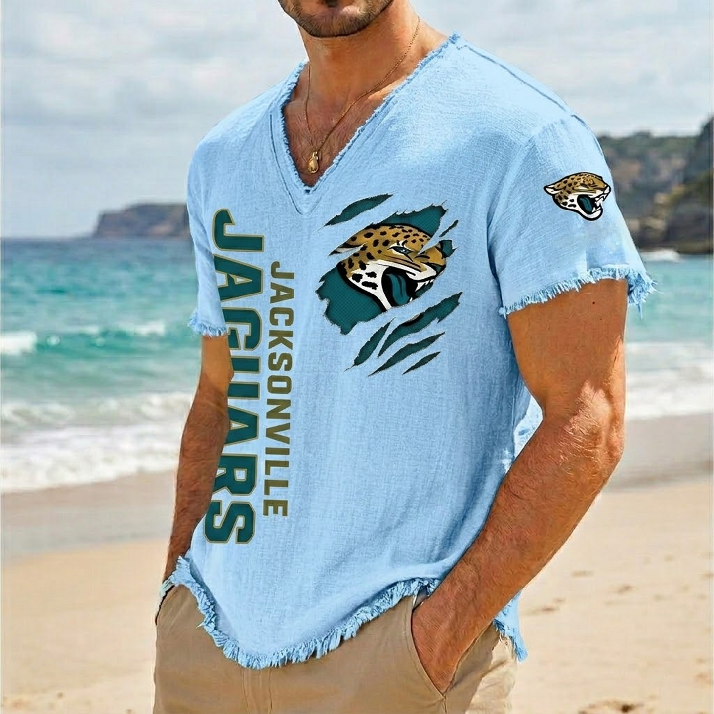 JAC x NFL V-Neck Linen Beach Shirt 1905 DatND DVT