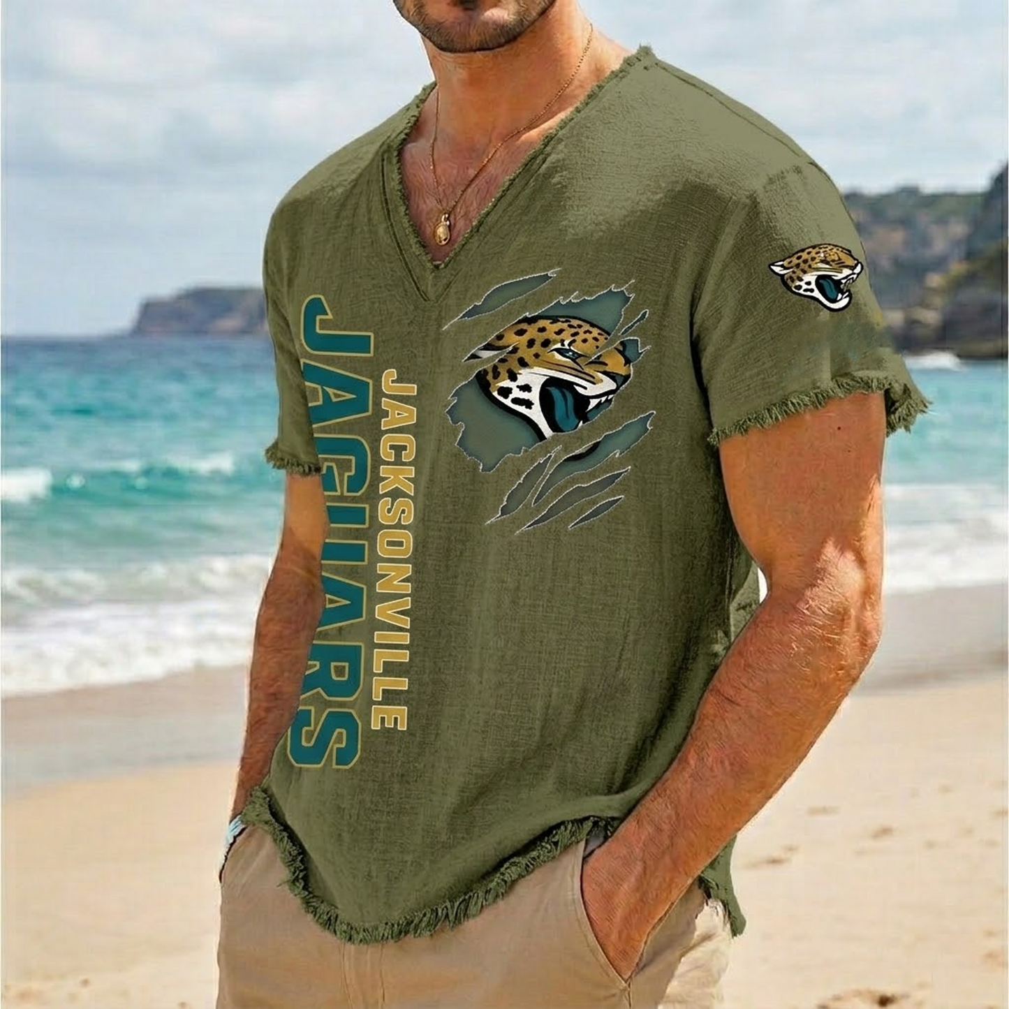 JAC x NFL V-Neck Linen Beach Shirt 1905 DatND DVT