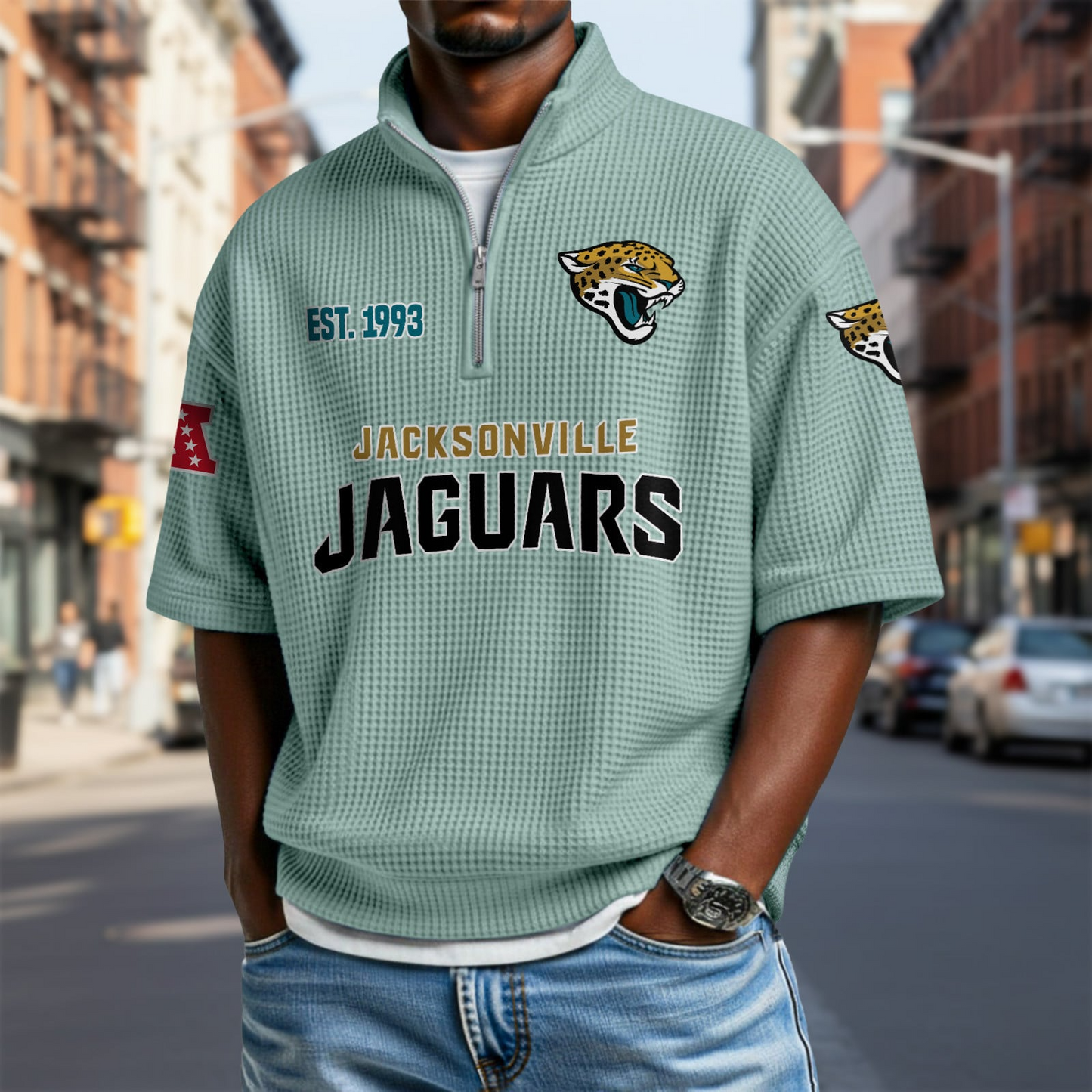 JAC x NFL Waffle Short Sleeve Polo Shirt DatND DVT