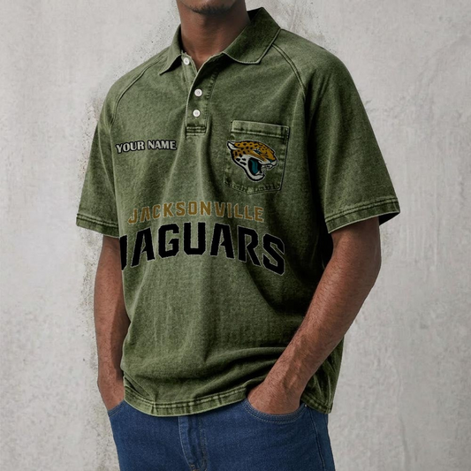 JAX x NFL Men's Distressed Turn-Down Collar Polo DATND TANTD 250526