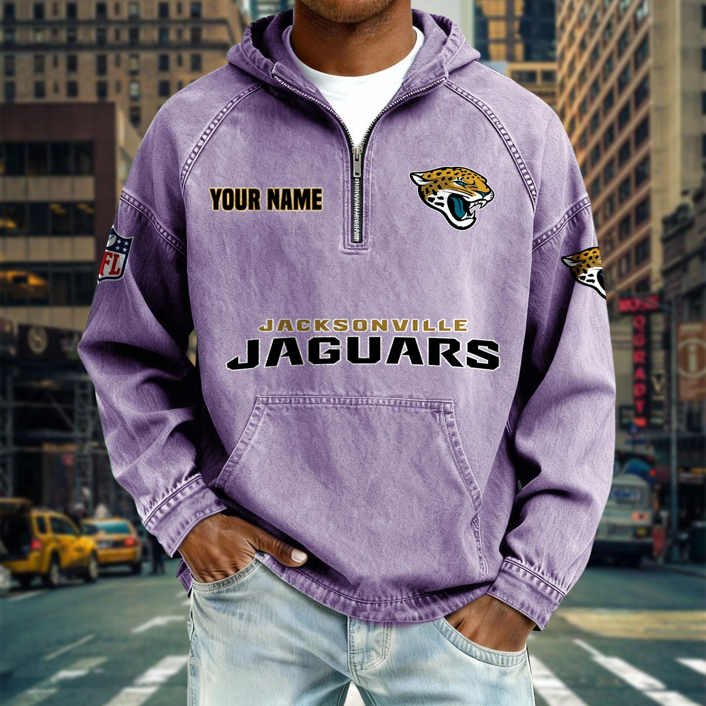 JJ x NFL Denim Long - Sleeved Hooded Sweatshirt DDT NTL