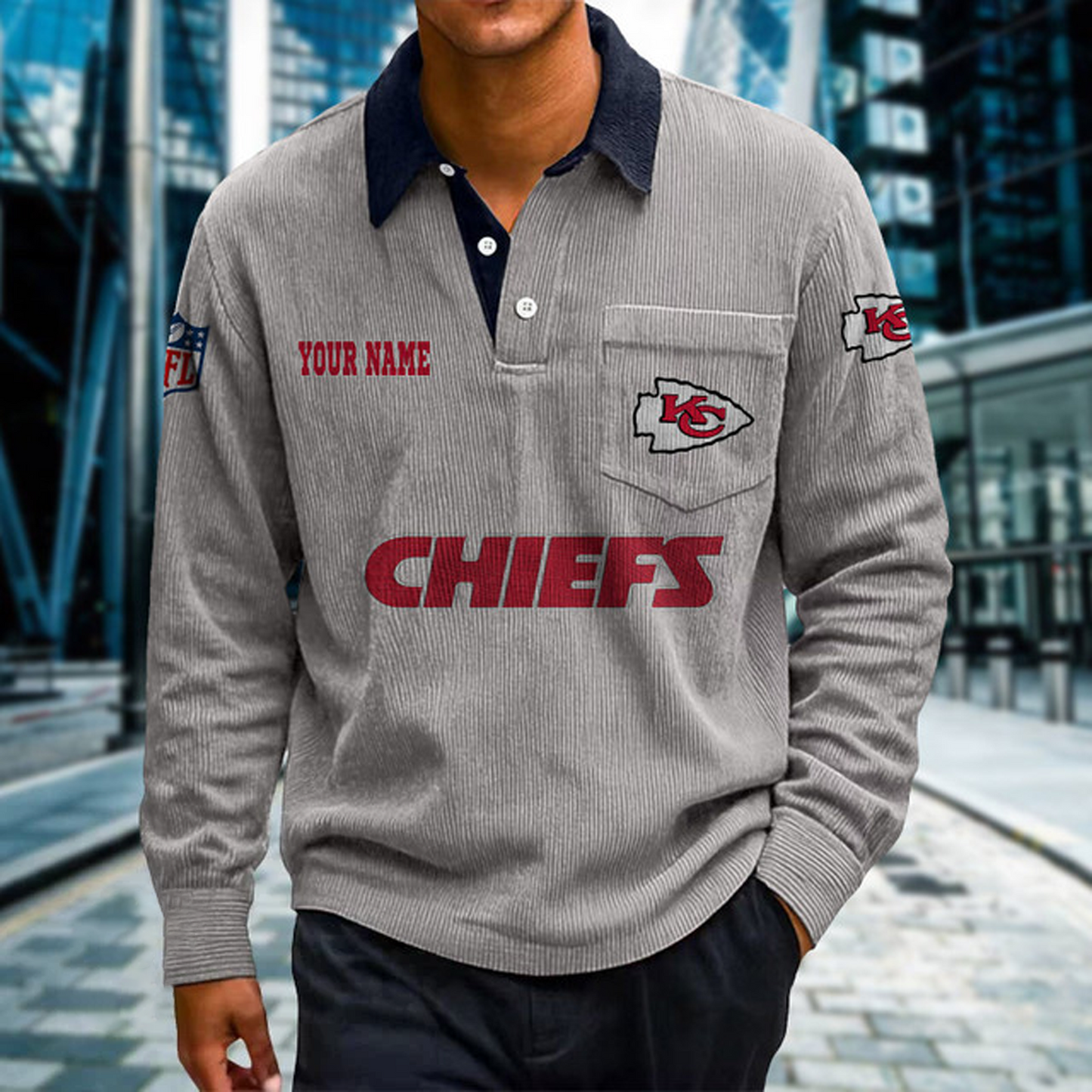 KC X Premium NFL Corduroy color-blocked long-sleeved shirt NDT NHT