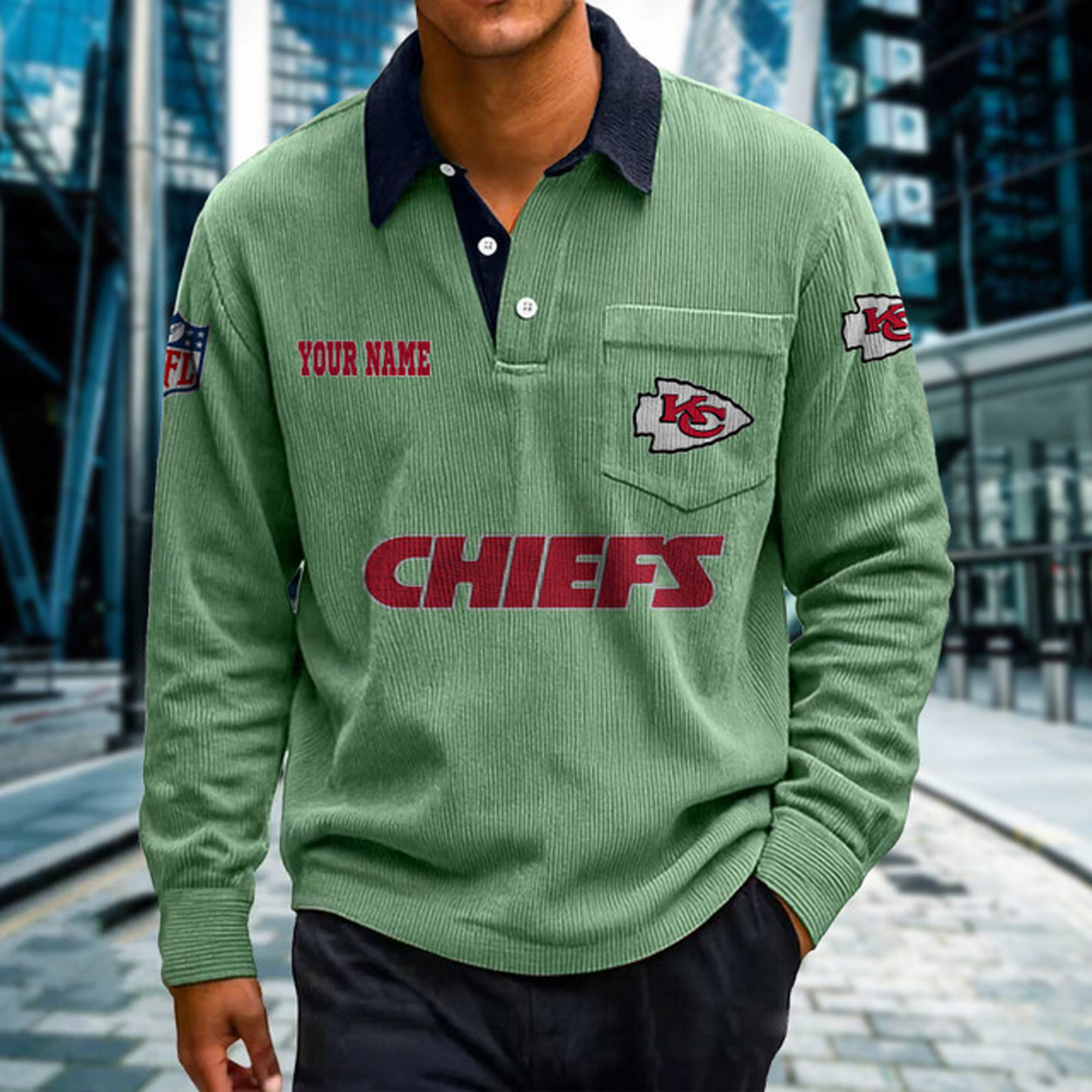 KC X Premium NFL Corduroy color-blocked long-sleeved shirt NDT NHT