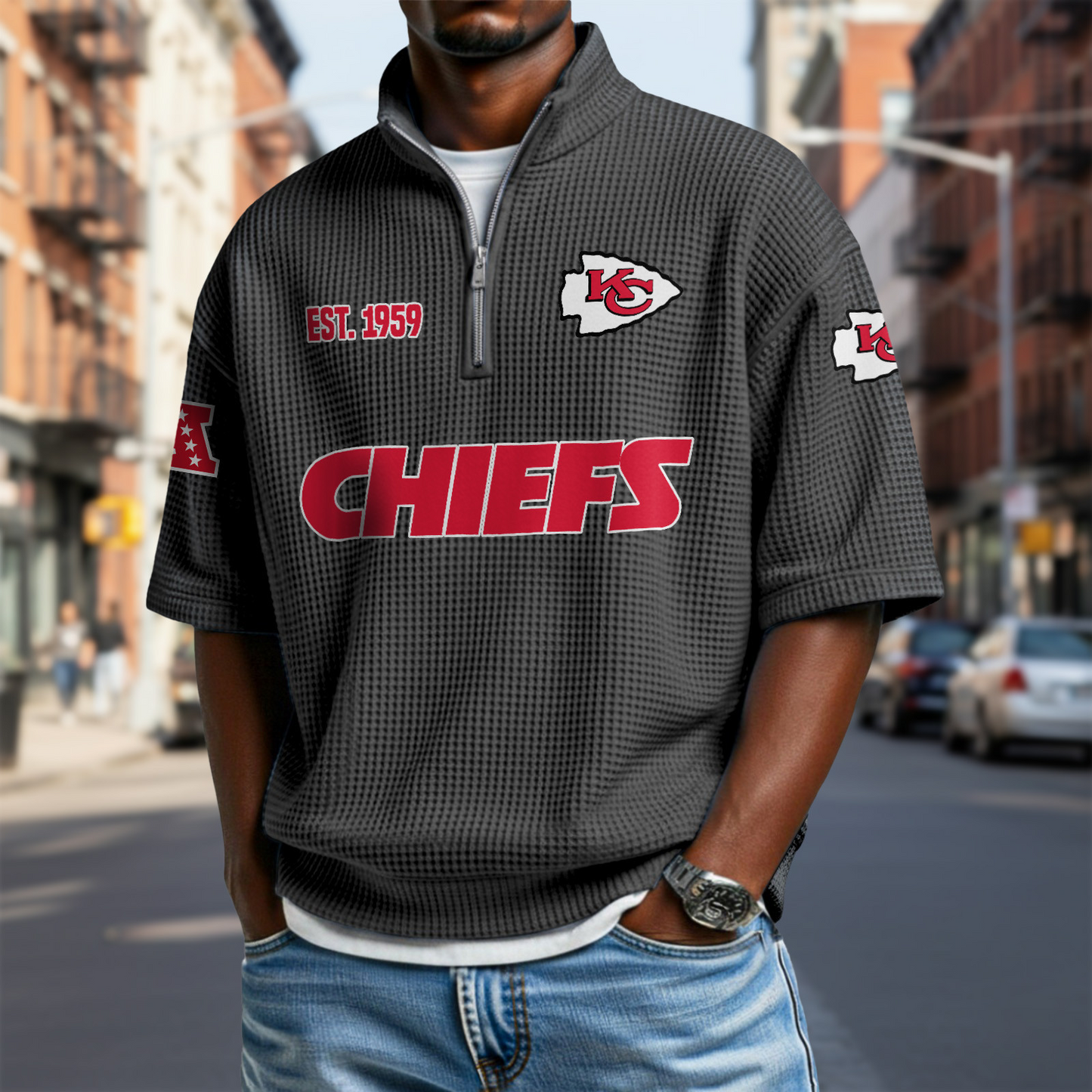 KC x NFL Waffle Short Sleeve Polo Shirt DatND DVT
