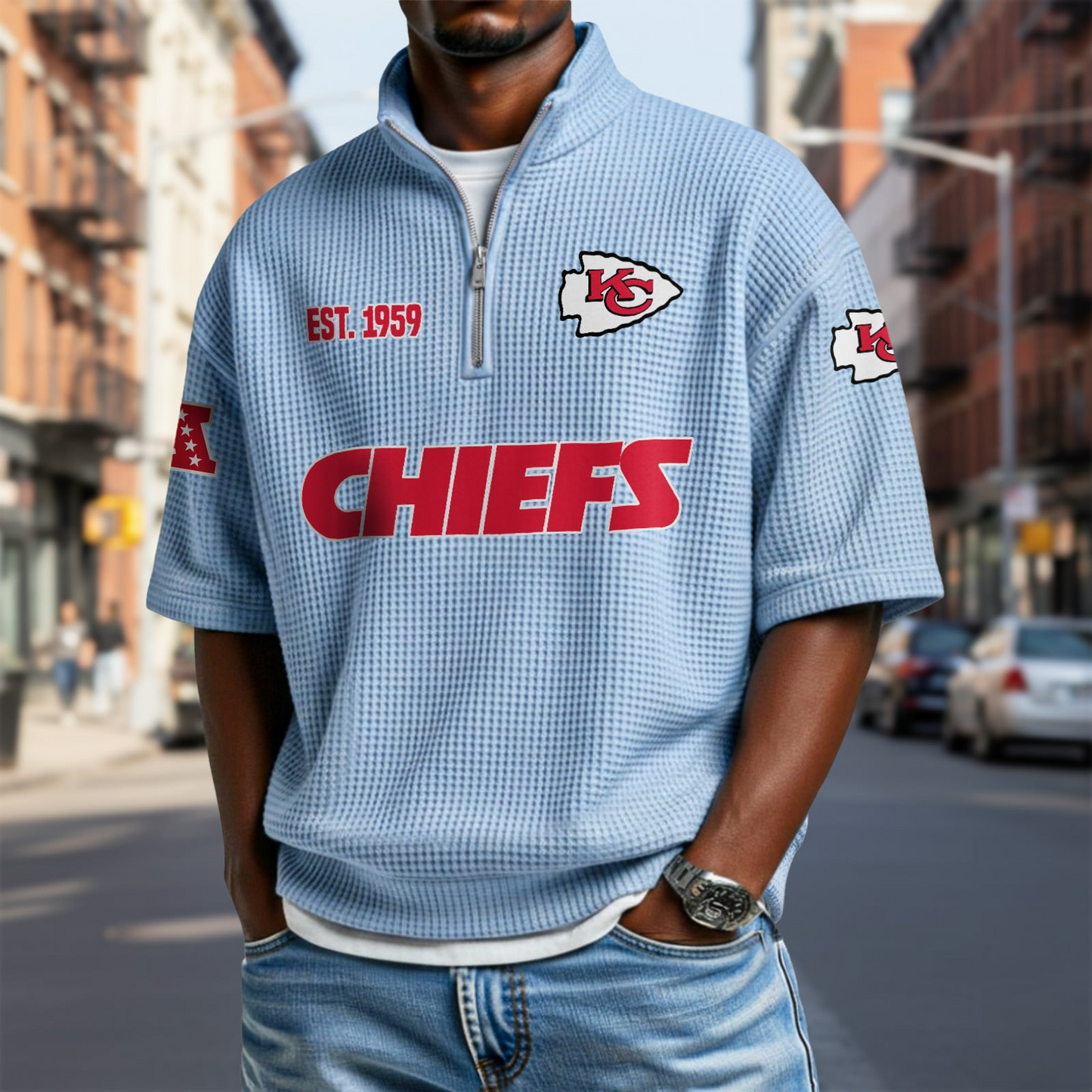 KC x NFL Waffle Short Sleeve Polo Shirt DatND DVT