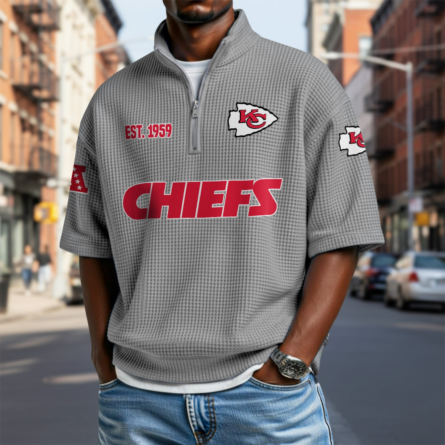 KC x NFL Waffle Short Sleeve Polo Shirt DatND DVT