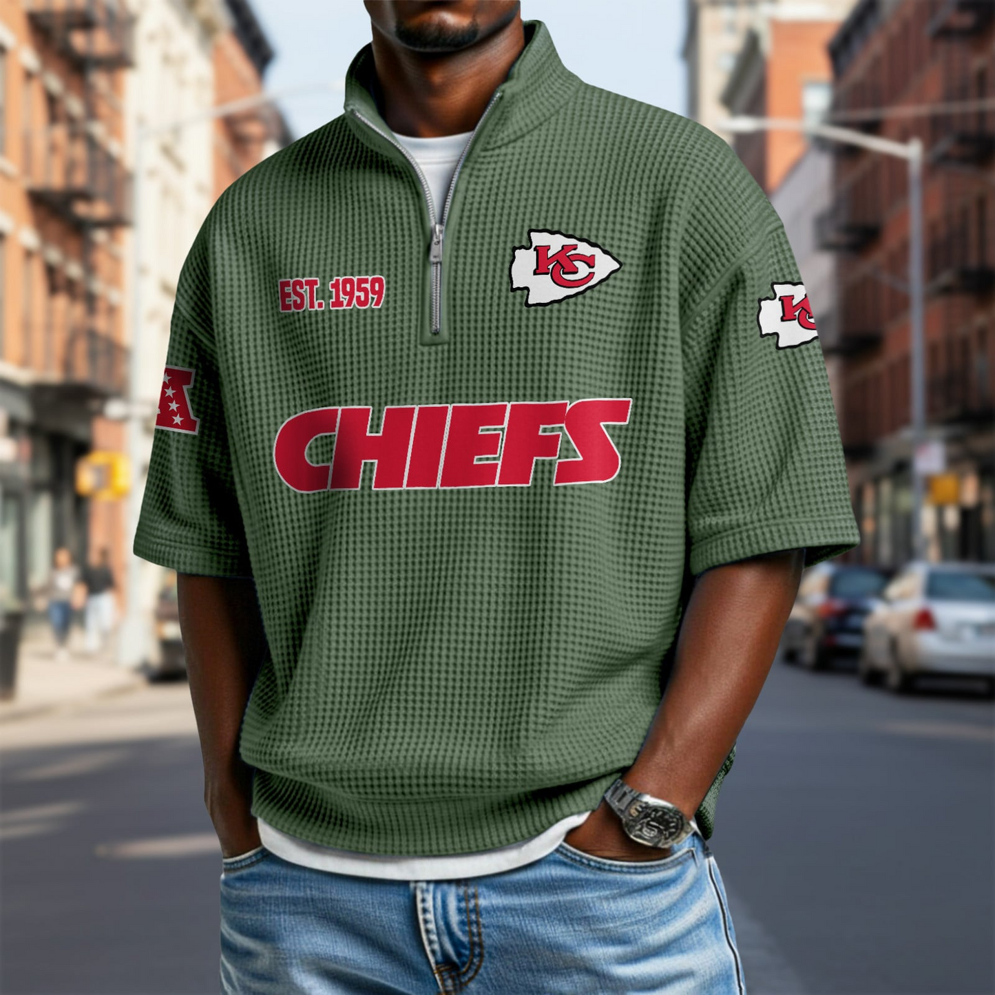 KC x NFL Waffle Short Sleeve Polo Shirt DatND DVT