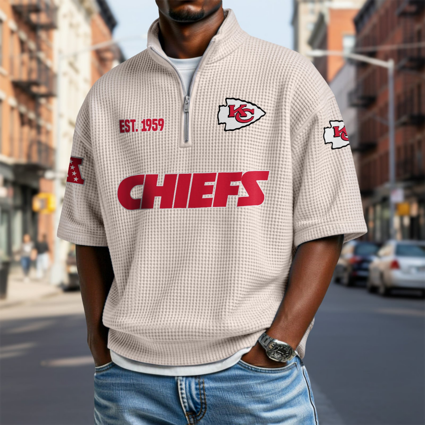 KC x NFL Waffle Short Sleeve Polo Shirt DatND DVT