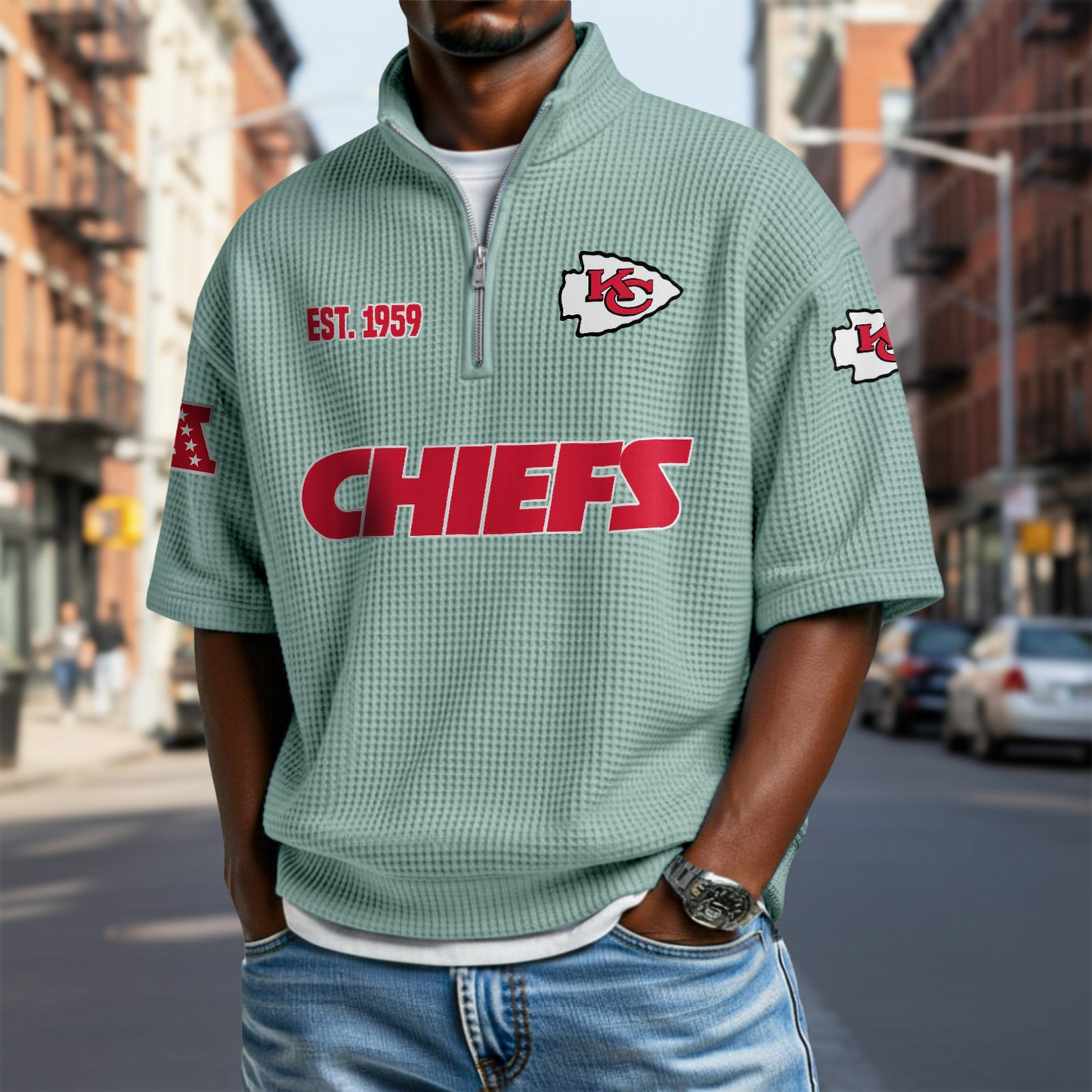 KC x NFL Waffle Short Sleeve Polo Shirt DatND DVT