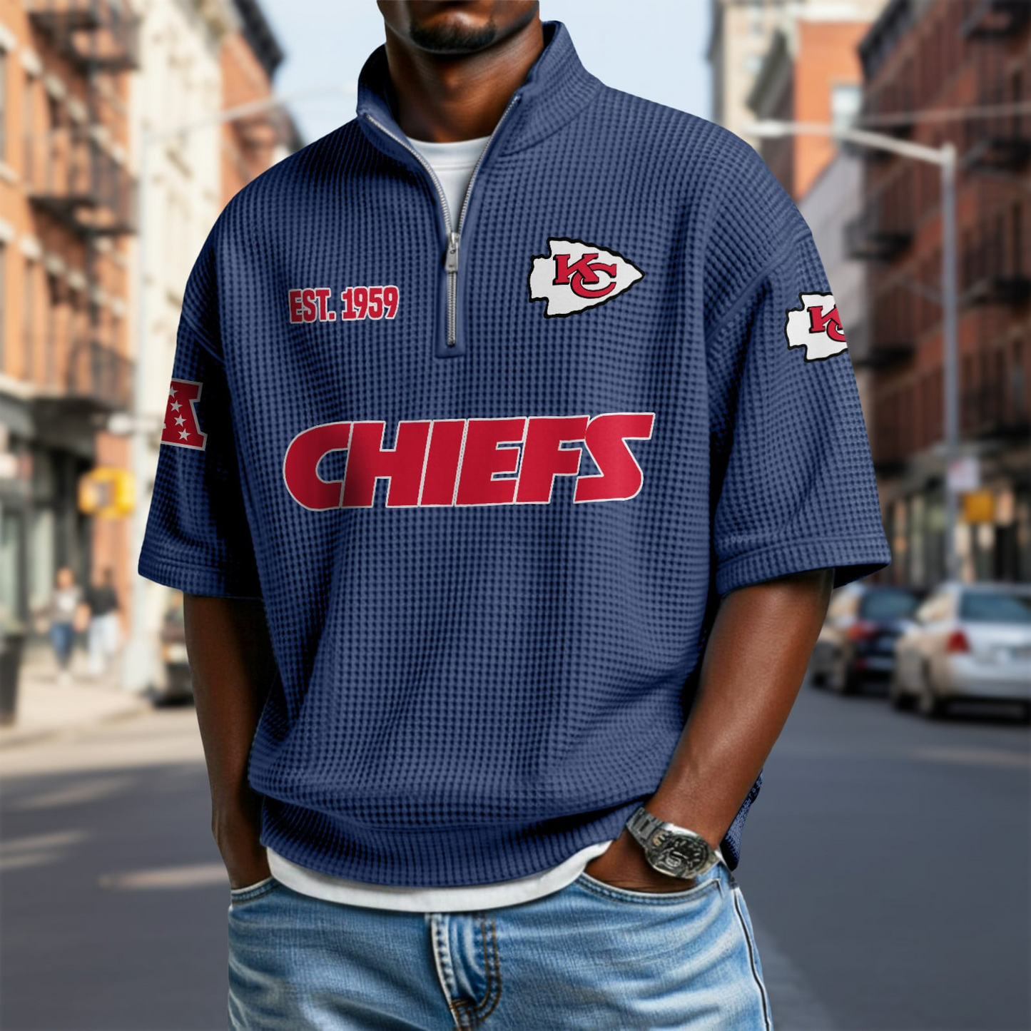 KC x NFL Waffle Short Sleeve Polo Shirt DatND DVT